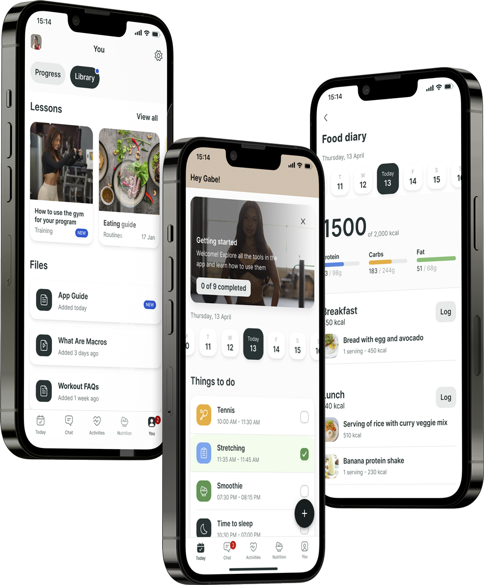A mockup of the coaching app showcasing the features.